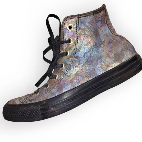 Converse Womens Sz 7 Chuck Taylor AllStar Black Wedge Irridescent High Tops Y2K - Picture 3 of 10